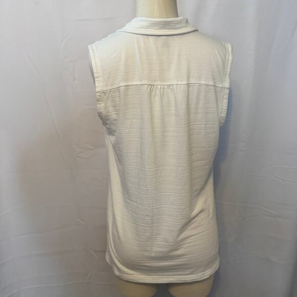 T by Talbots White Sleeveless Zip Polo Top Large Petite Stretch Cotton Blend - Picture 2 of 7